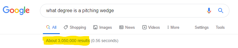 สกรีนช็อตของการค้นหาคีย์เวิร์ดหางยาวใน Google : pitching wedge คืออะไร