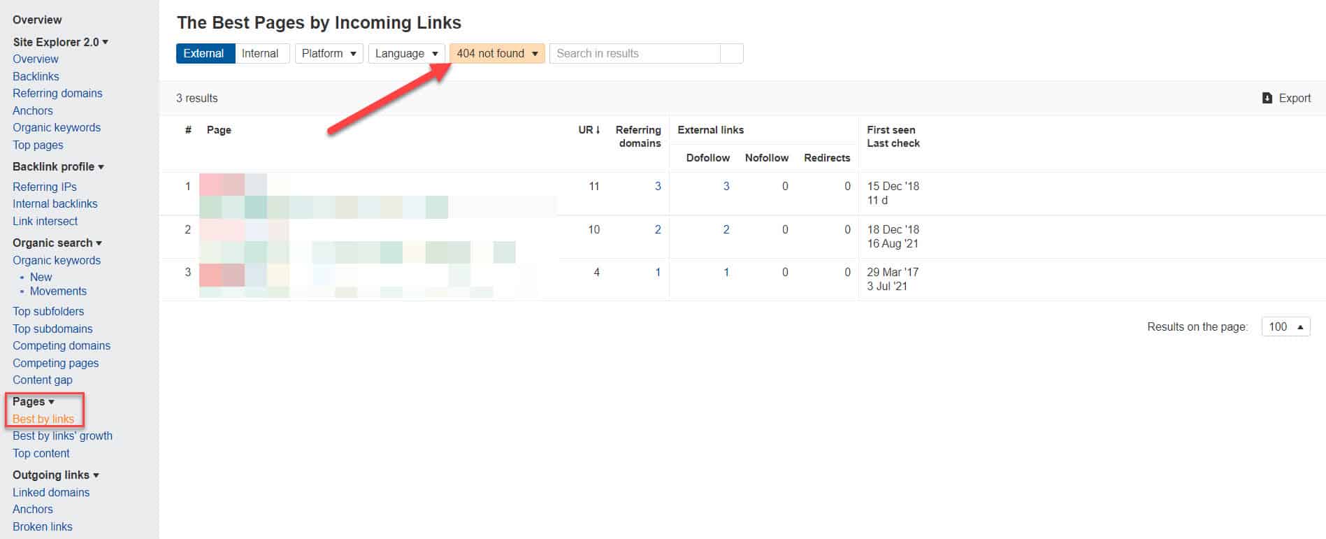 ahrefsは壊れたリンクを見つけます