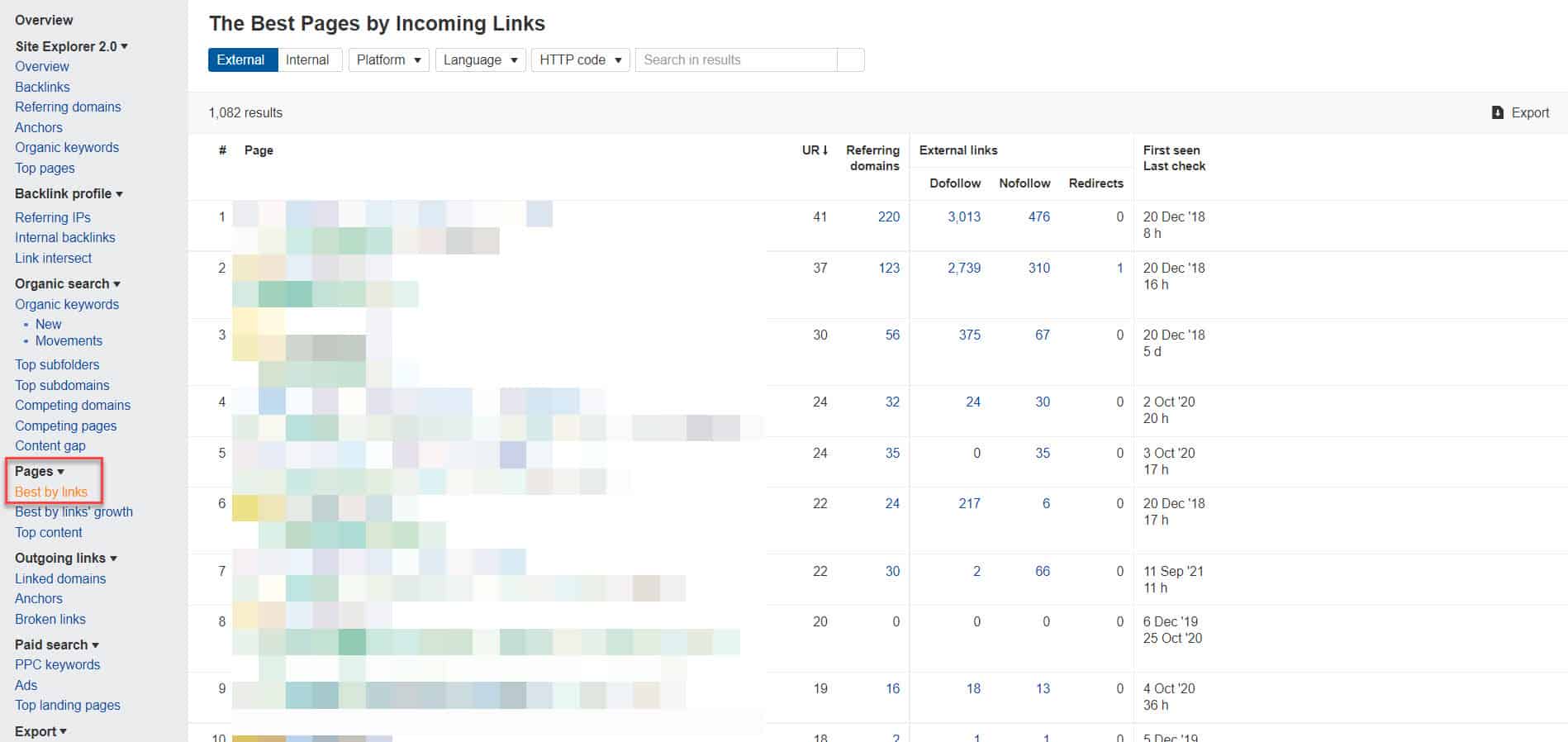 着信リンクによって最高のページをahrefs1
