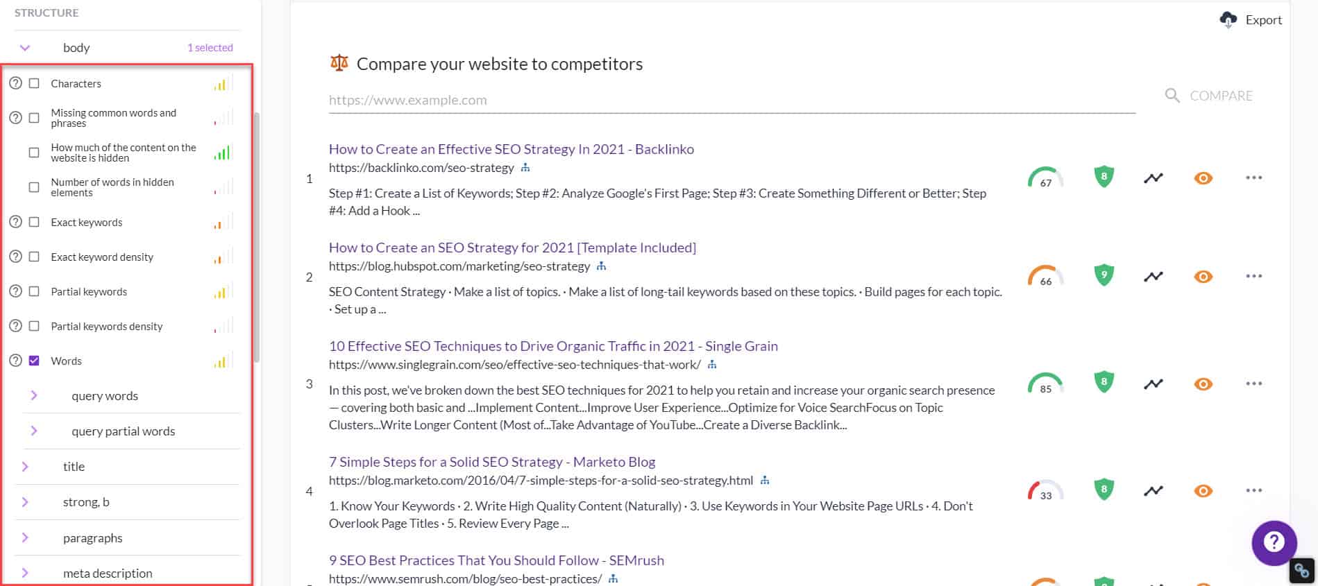 Surfer SEO Serp Analyse