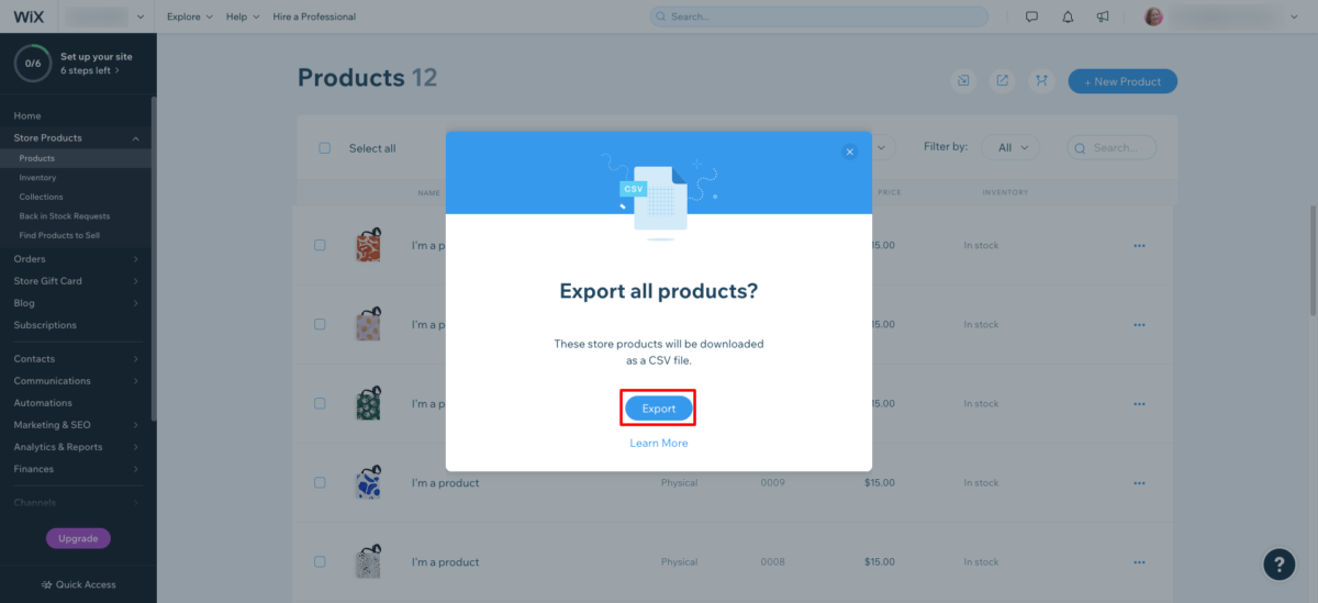 Exportar productos Wix Export Wix Products