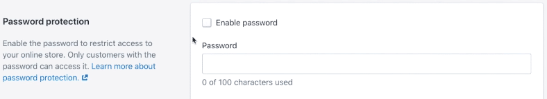 Shopify hasło do witryny sklepowej