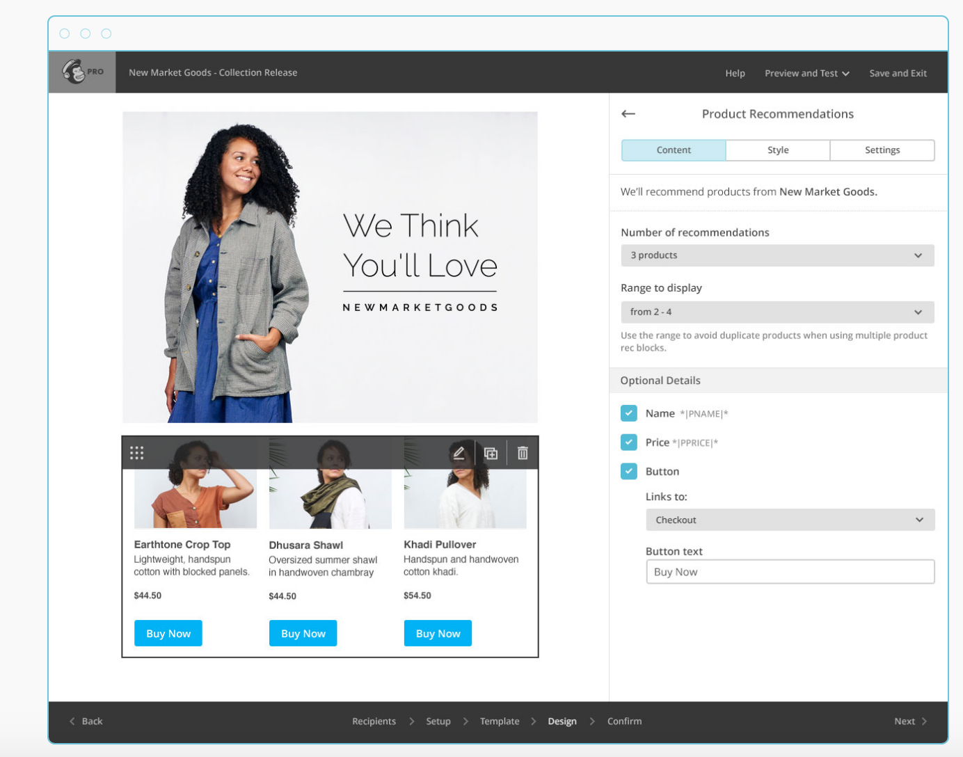 MailChimpの製品推奨ビルダー