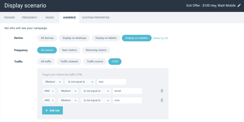 Segmentación por audiencia de Wisepops