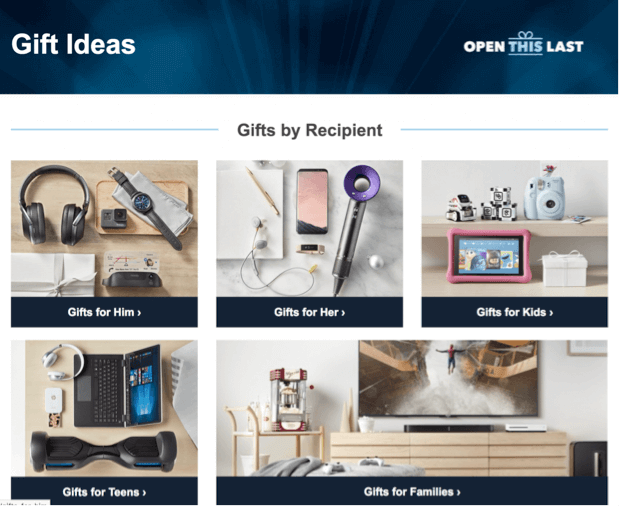 Exemplu de ghid de cadouri de Vinerea Neagră