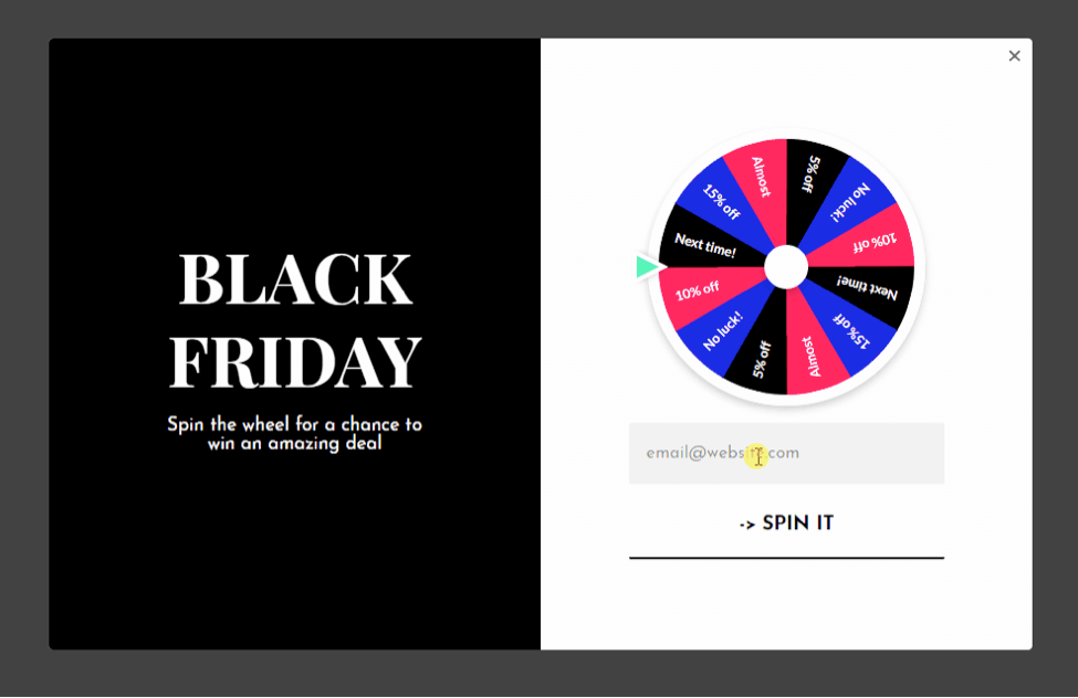 ブラックフライデースピンホイールポップアップ