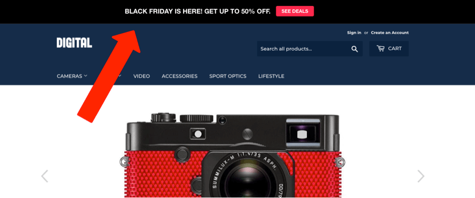 ブラックフライデーのバナーポップアップ