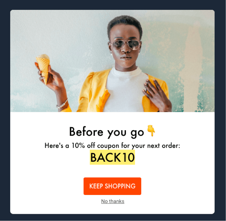 放棄されたカートのポップアップ