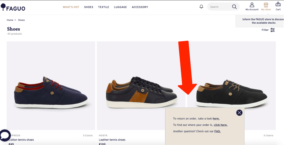 Faguoカスタマーサポートポップアップ