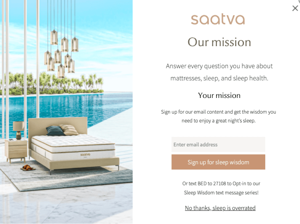 Saatva-Popup-Beispiel