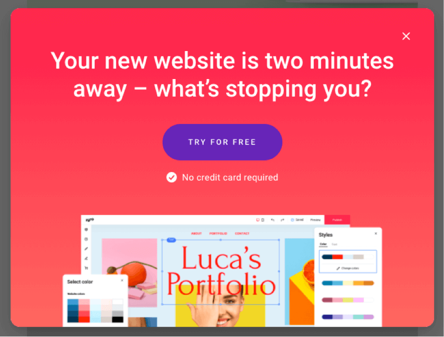 Beispiel für ein Website-Builder-Popup