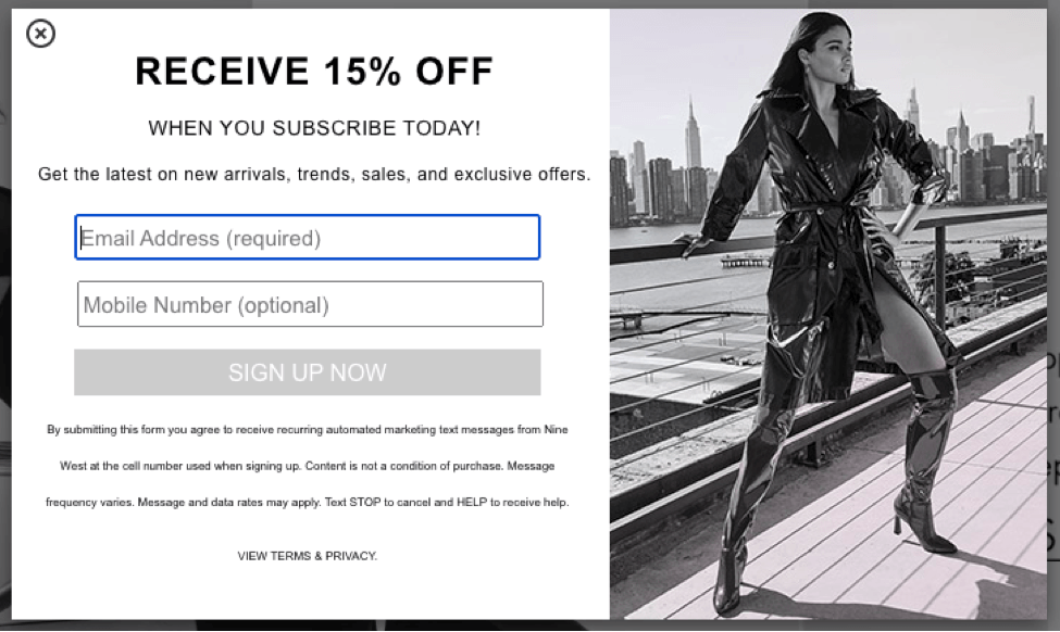 ナインウエストのポップアップの例