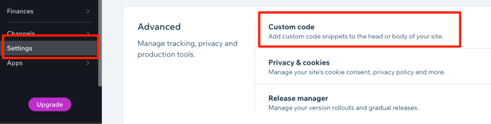 Wix 編輯器設置代碼
