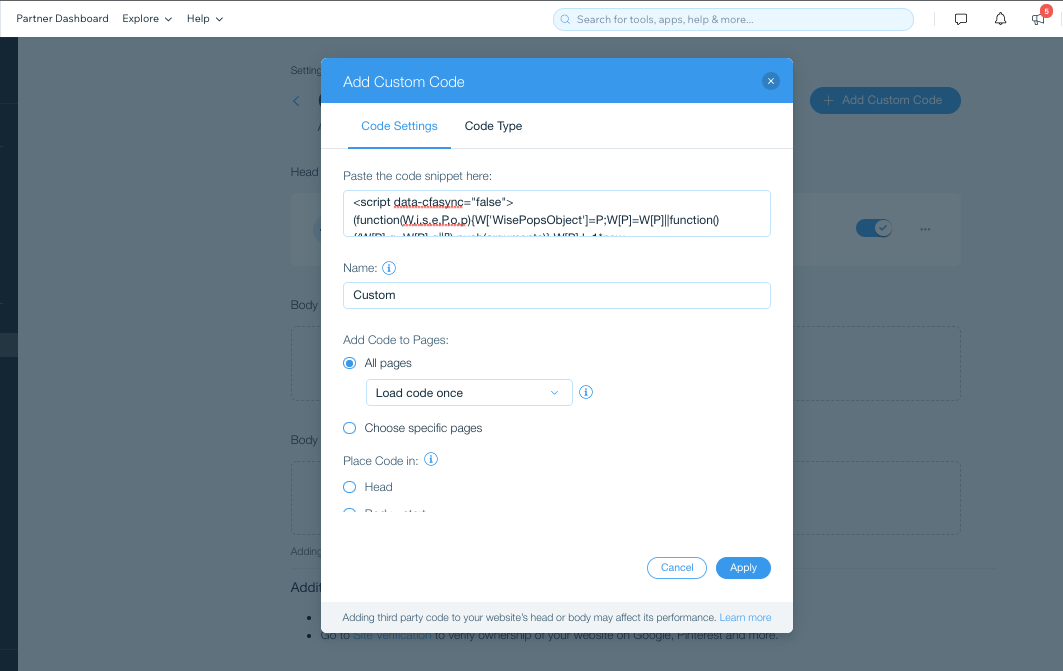 Wisepops 自定義代碼