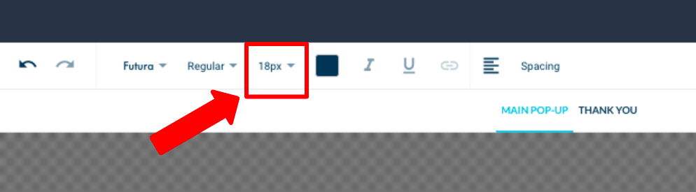 Opsi font di pembuat Wisepops