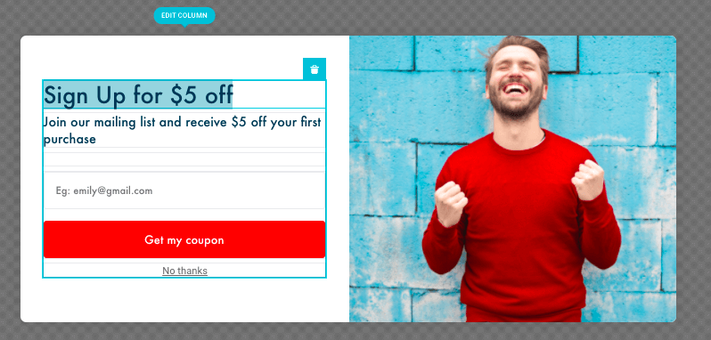 Edit teks dalam popup Wisepops