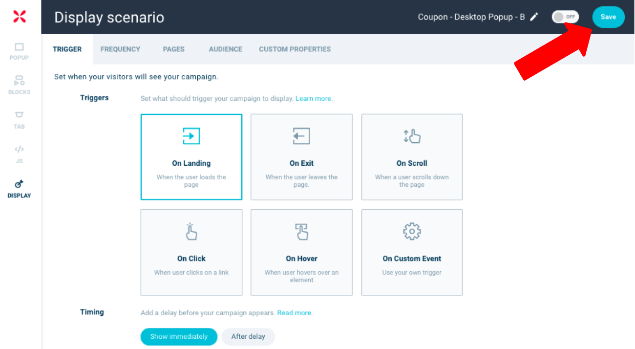 Simpan kampanye popup WooCommerce Anda