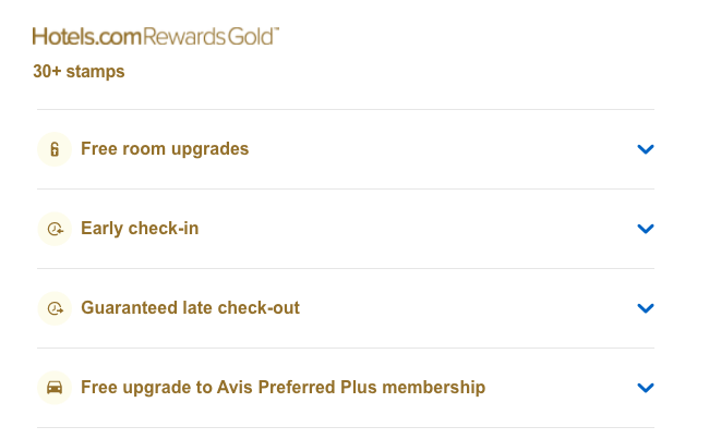 Hotels.com 리워드 골드