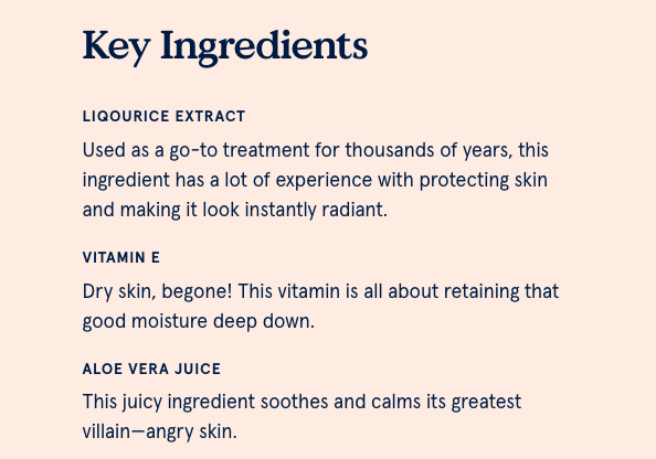 Lista degli ingredienti Blume