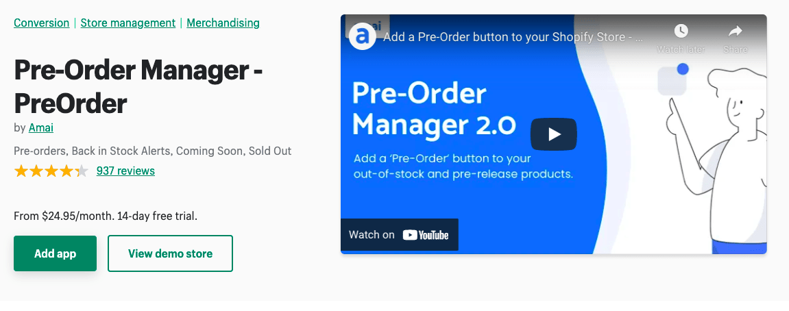 preorder-manager-shopify- الصفحة