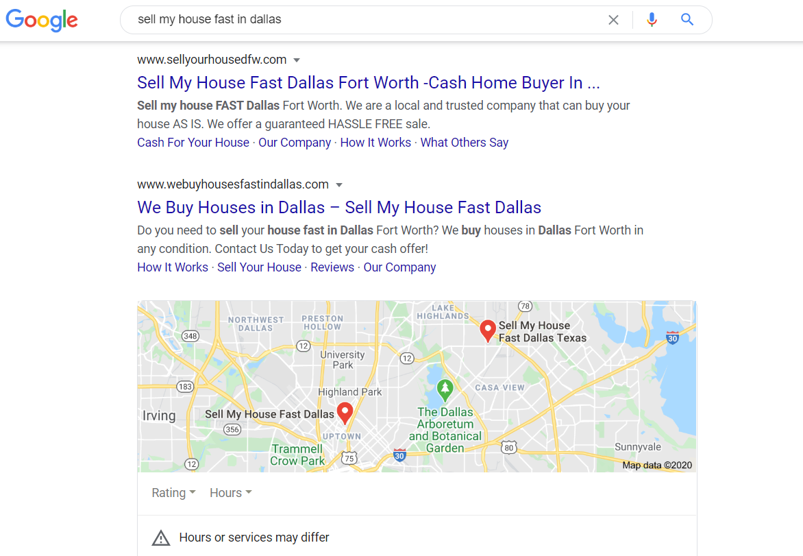 ค้นหาโดย Google เพื่อขายบ้านของฉันอย่างรวดเร็วในดัลลาส