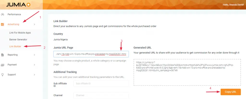 Como usar o construtor de links afiliados Jumia