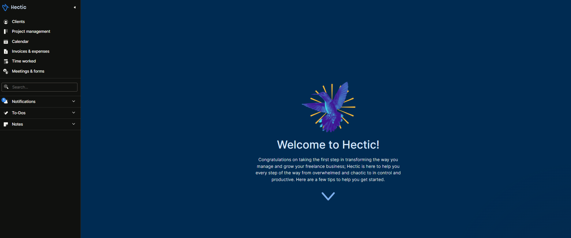 ส่วนต่อประสานผู้ใช้แอป Hectic - หน้าจอหลัก
