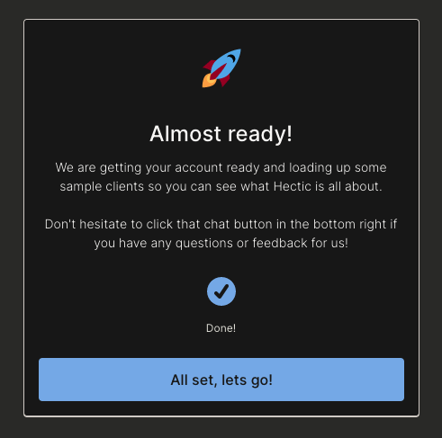 หน้าต้อนรับแอพ Hectic หลังจากสมัคร