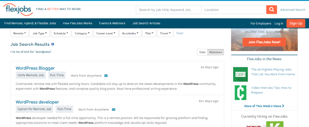 wordpress 開發人員工作 - Flexjobs