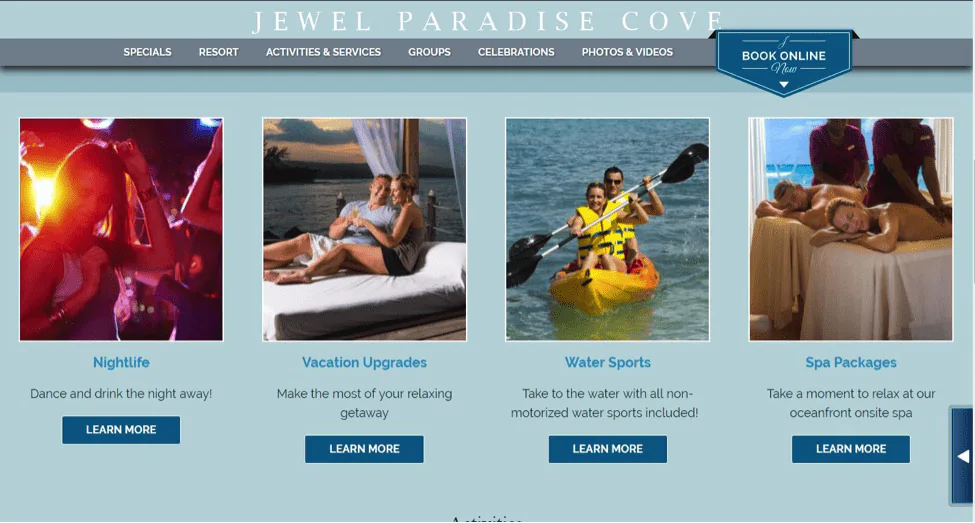 4つのオプションを備えたWebサイト