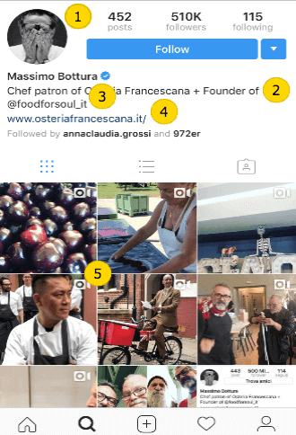 Pagina Instagram del ristoratore