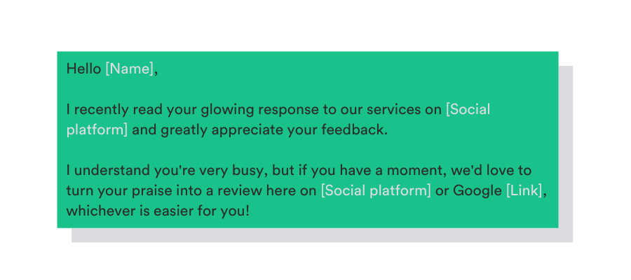 template per chiedere una recensione sui social media