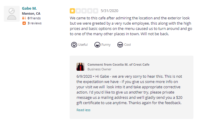 รีวิวเชิงลบ ตัวอย่างร้านอาหาร