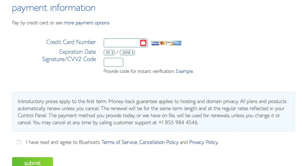 Informations de paiement