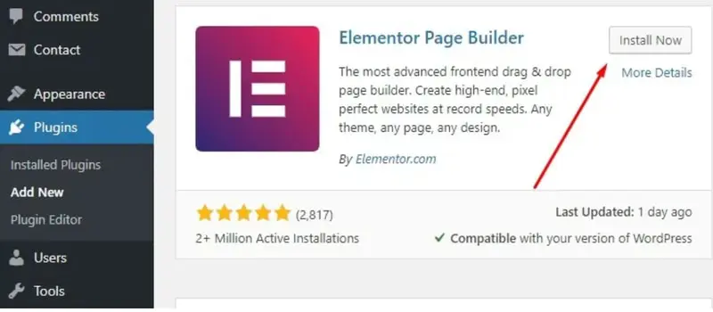 installer le plugin elementor sur votre site wordpress