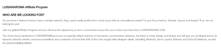 สุดยอดโปรแกรมพันธมิตรที่หรูหรา Luisaviaroma