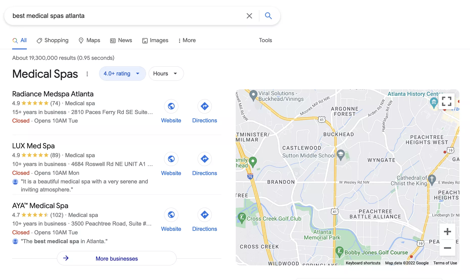 example of the local map results from Google Business Profile