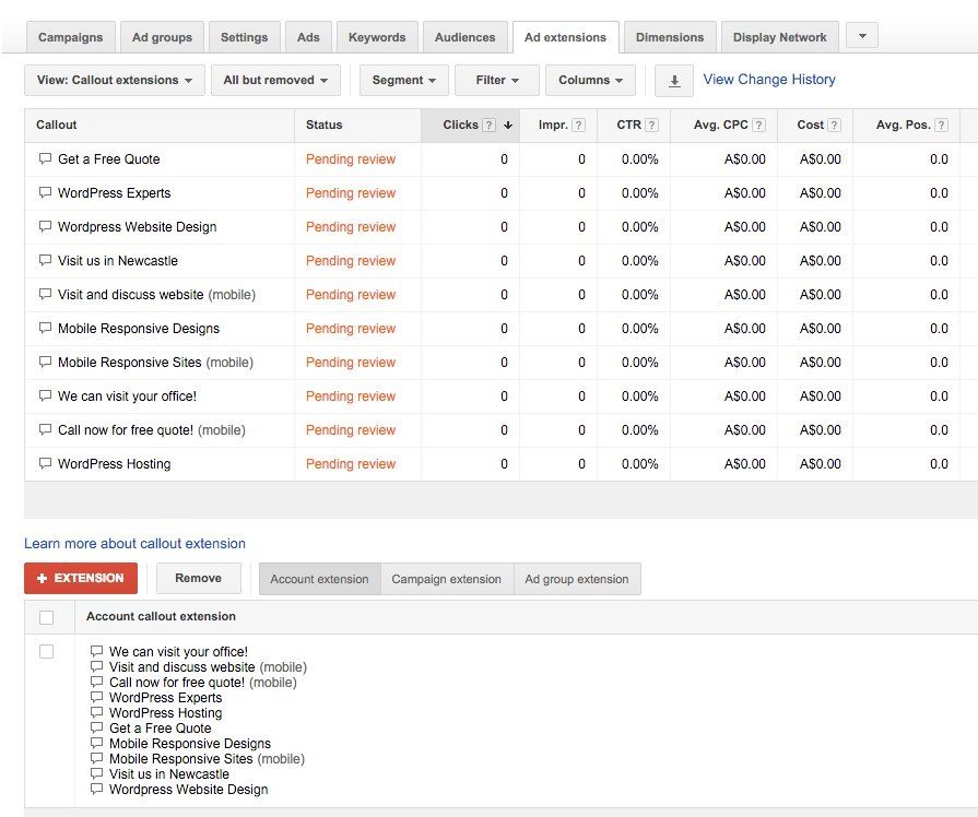 60-Gestion-de-campagne-–-Google-AdWords-Callout-extensions-en-attente-de-revue