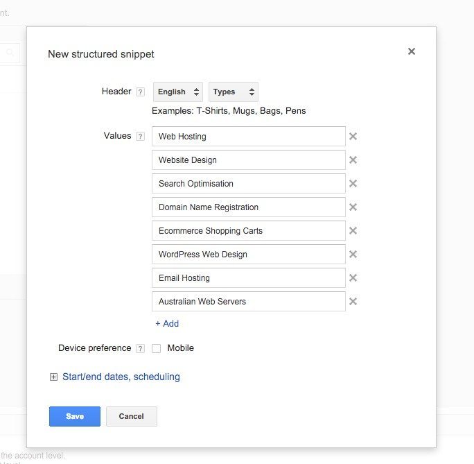 69-Gestion-de-campagne-–-Google-AdWords-Example-of-Types-structured-snippet