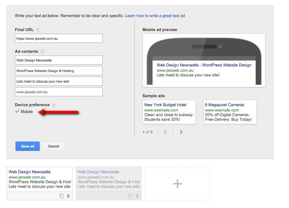28 - Gestion de campagne – Google AdWords - Cochez Préférence d'appareil Mobile