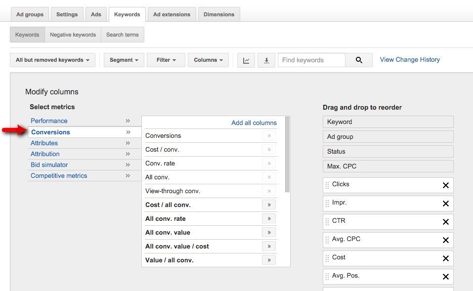37-Gestion-de-campagne-–-Google-AdWords-Ajouter-des-conversions-coûts-et-tarifs