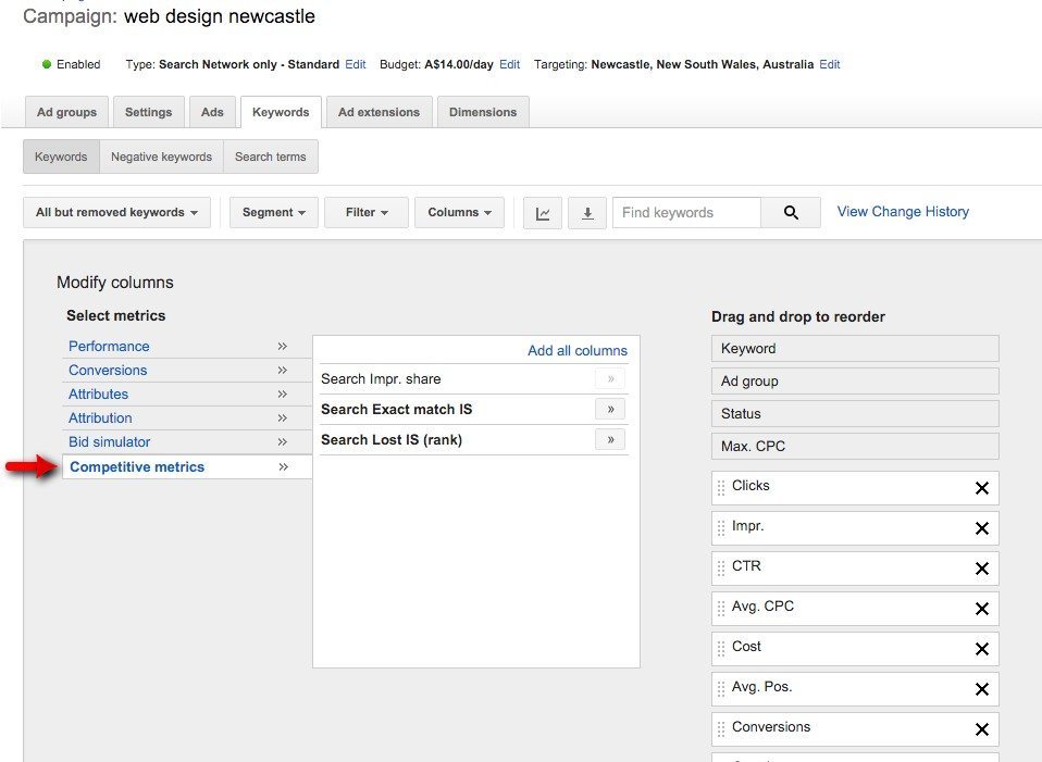 39-Gestion-de-campagne-–-Google-AdWords-Metriques-concurrentielles-recherche-partage d'impressions
