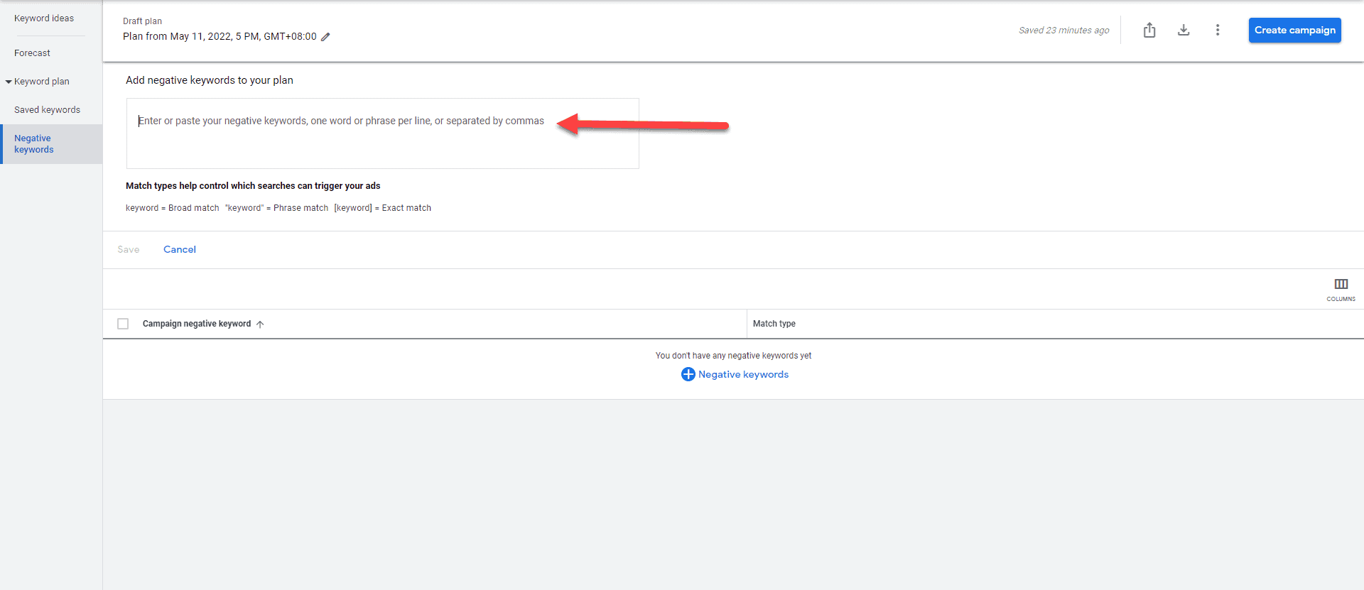 谷歌關鍵詞規劃師否定關鍵詞