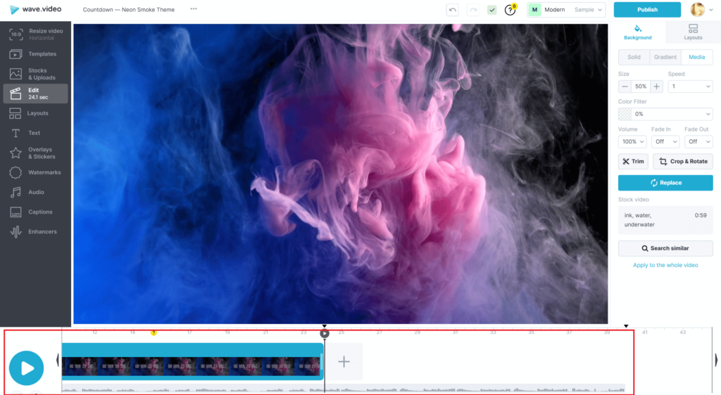 Установите продолжительность таймера обратного отсчета