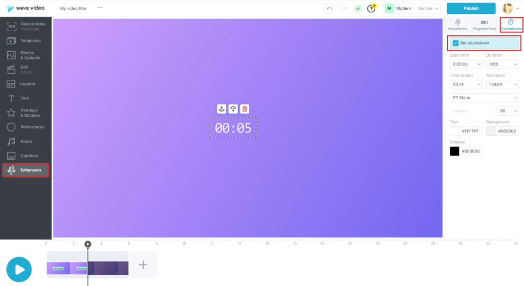 Добавить таймер обратного отсчета