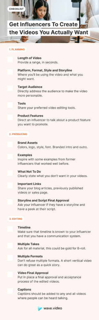 Lista di controllo per l'influencer video marketing