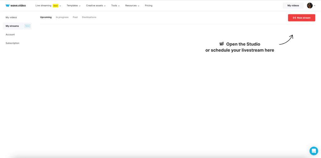 Wave.video-Willkommensbildschirm für Live-Streams
