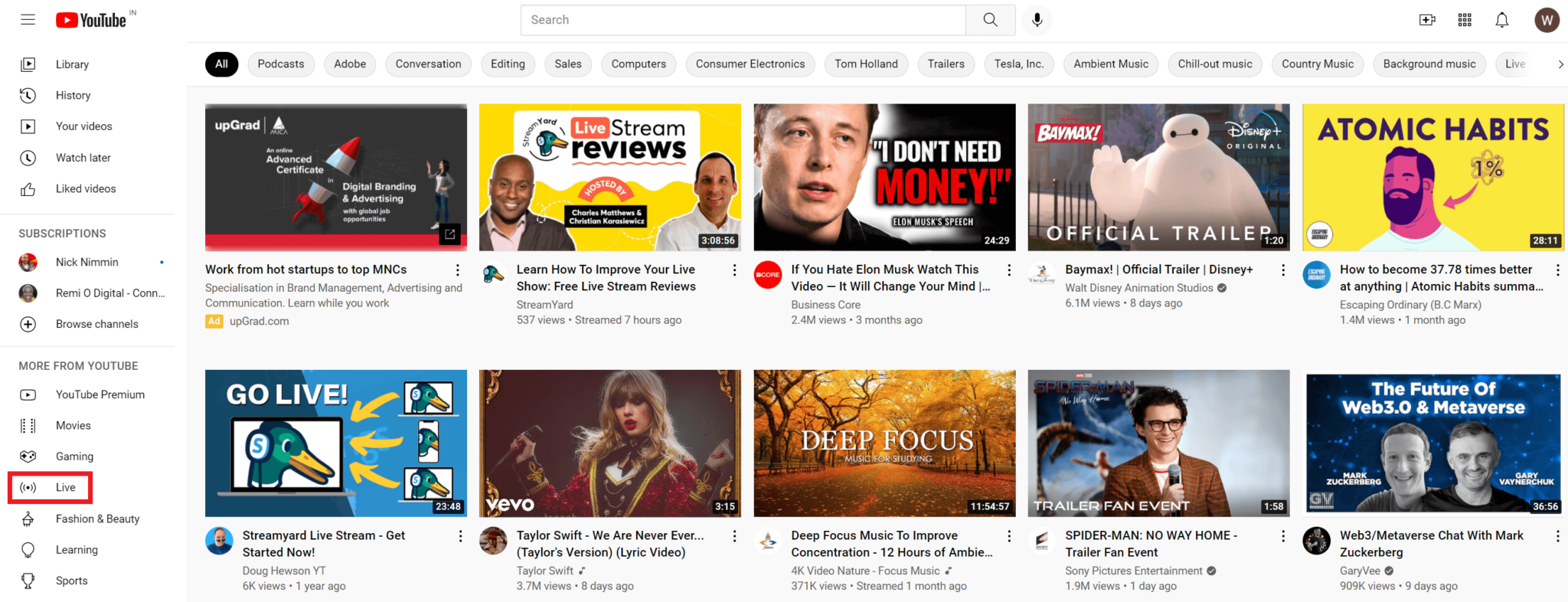 Transmisión en vivo de YouTube