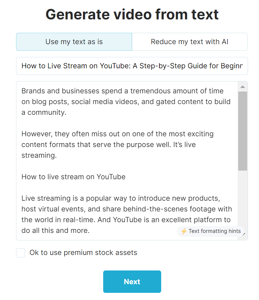 สร้างวิดีโอจากข้อความ
