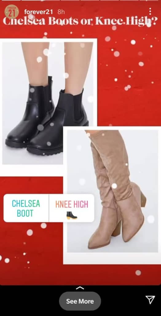 Опрос истории Instagram Forever21